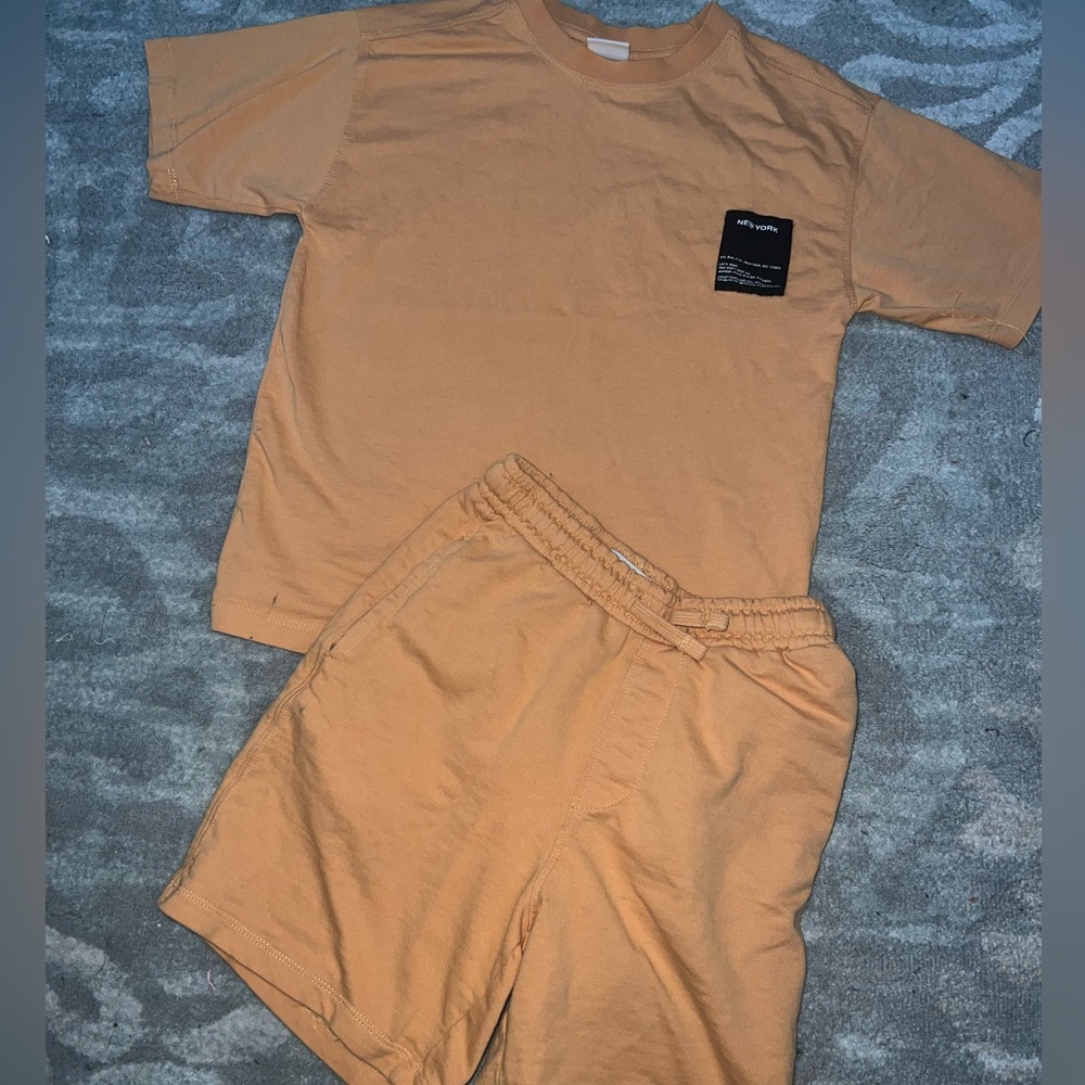 Boys ZARA orange 2 pc shorts matching outfit